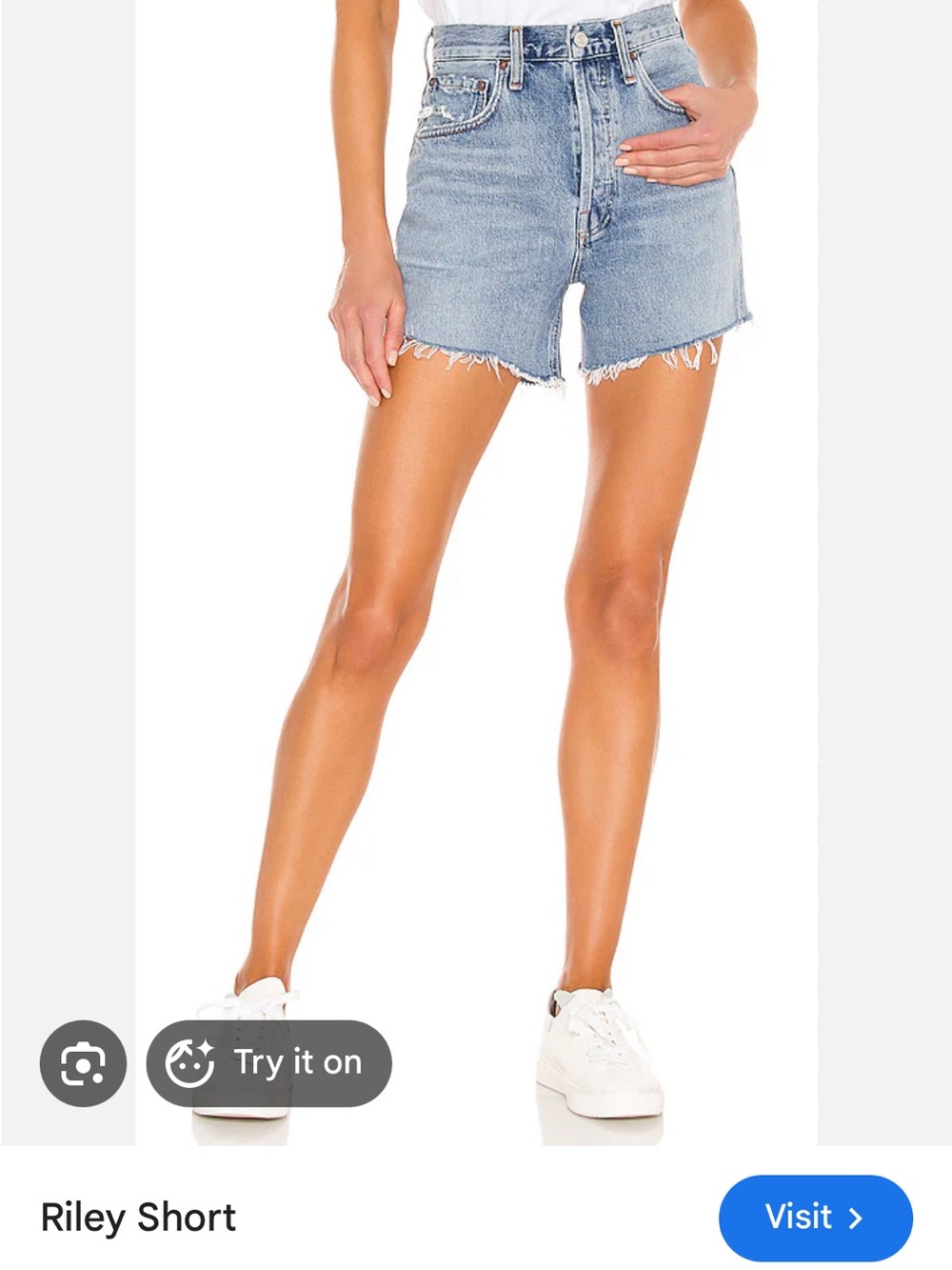 Agolde Riley High-Rise Frayed Hem Denim Shorts - 27